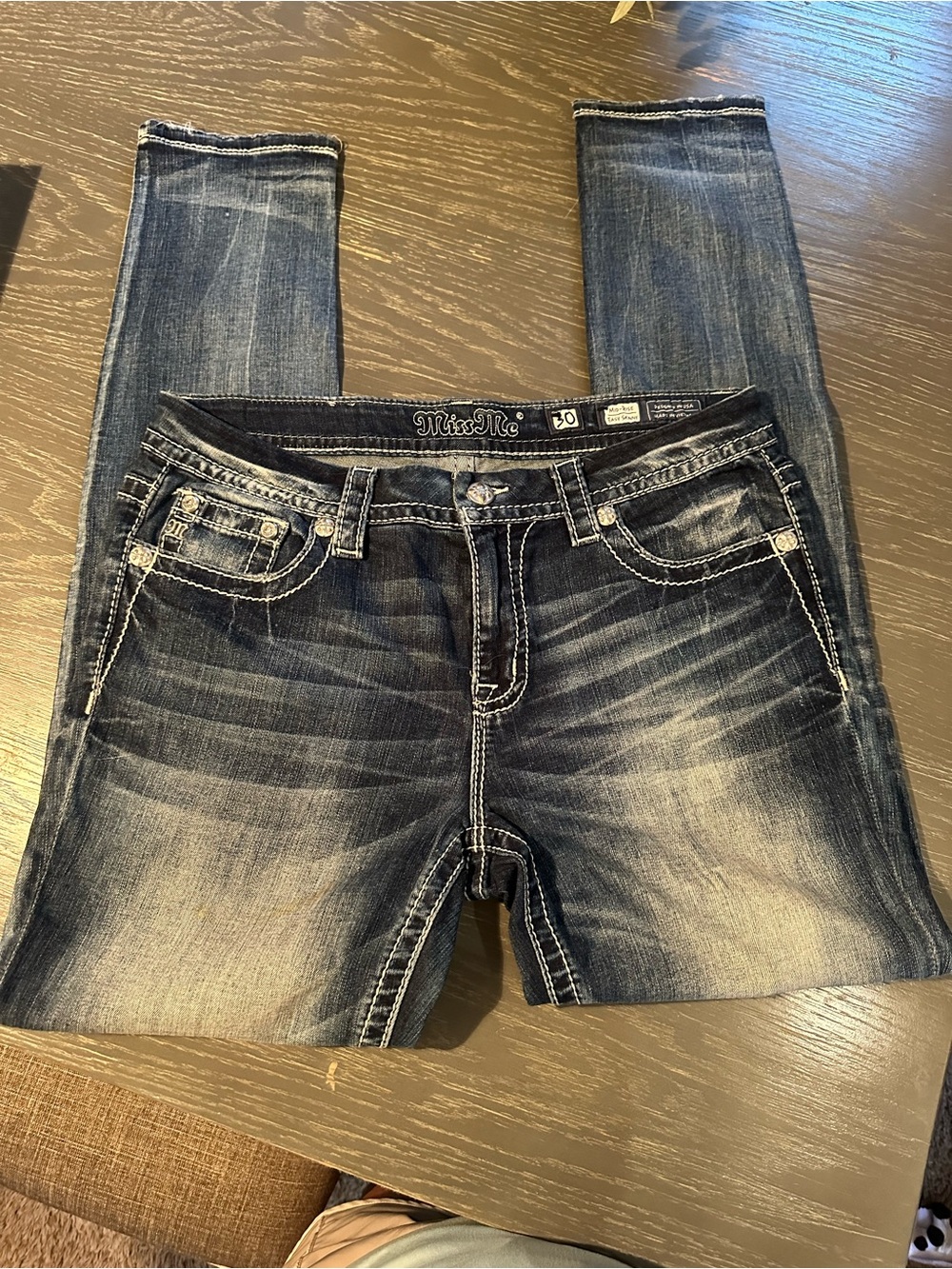 Miss Me Dark Indigo Skinny Jeans with Whiskered Fade